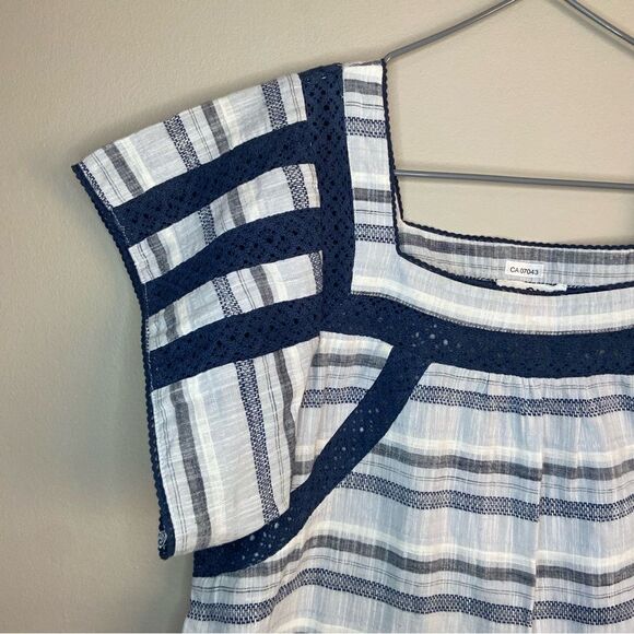 Anthropologie | dRA LA White/Blue Square-Neck Striped Blouse Size Small - Picture 2 of 5